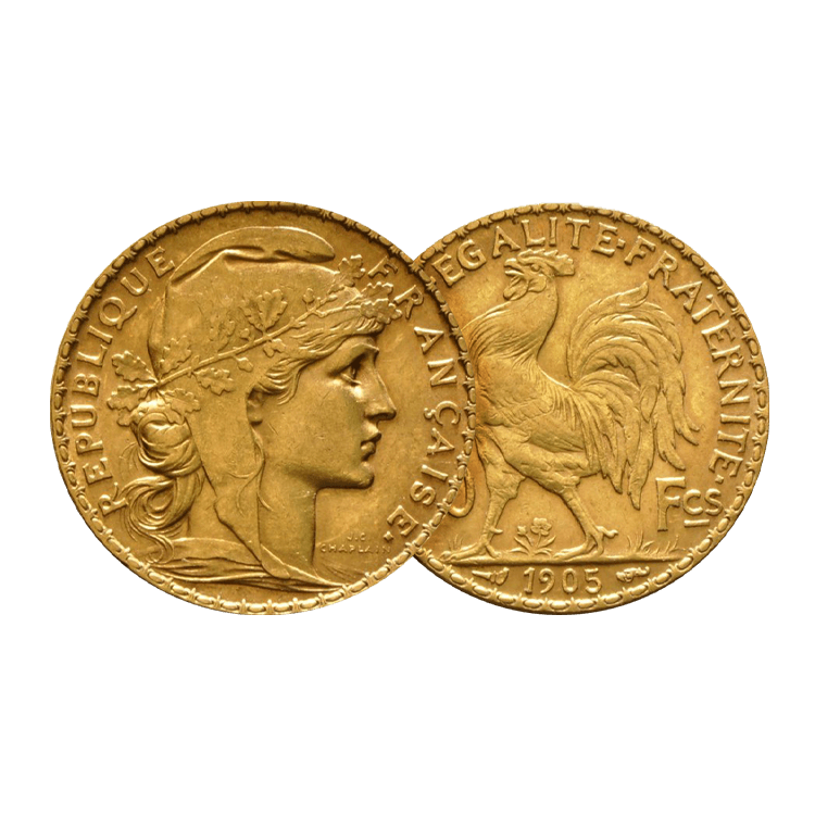 Gouden 20 Franc Marianne en de Haan munt