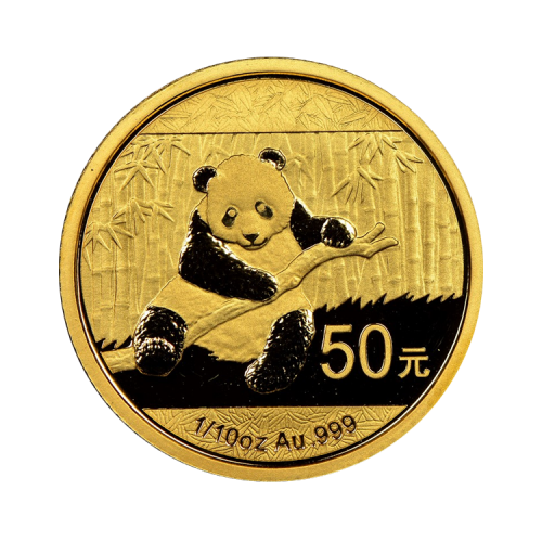 Voorzijde 1/10 troy ounce gouden Panda munt