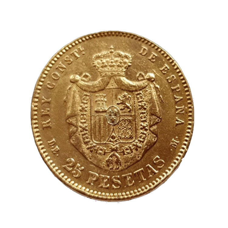 Gouden 25 Pesetas munt uit Spanje
