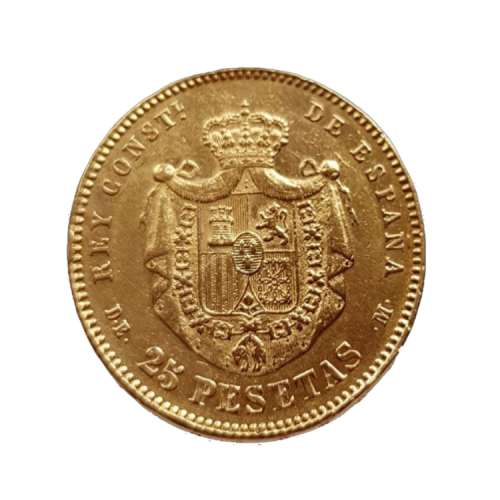 Gouden 25 Pesetas munt uit Spanje